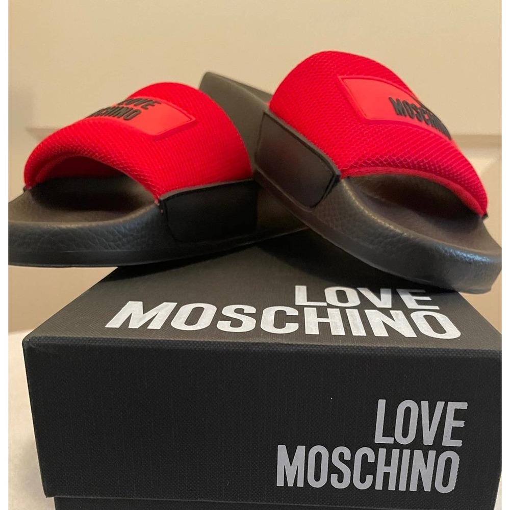 Love Moschino Red and Black Slide Sandal- European Size 38 - Picture 8 of 10